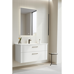 Bari 100 Cm Mat Beyaz Banyo Dolabı Takımı (ledli Ayna)