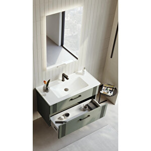 Bari 100 Cm Mat Yeşil Banyo Dolabı Takımı (ledli Ayna)