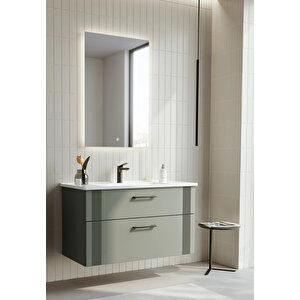 Bari 100 Cm Mat Yeşil Banyo Dolabı Takımı (ledli Ayna)