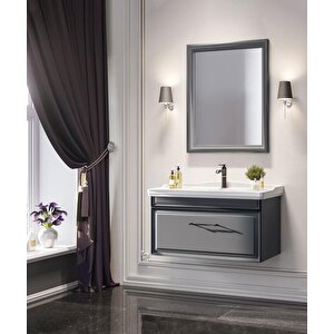 Design 85 Cm Mat Antrasit Banyo Dolabı Takımı