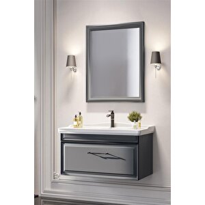 Design 85 Cm Mat Antrasit Banyo Dolabı Takımı