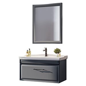 Design 85 Cm Mat Antrasit Banyo Dolabı Takımı