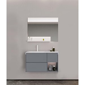 Milano 100 Cm Mat Gri Banyo Dolabı Takımı