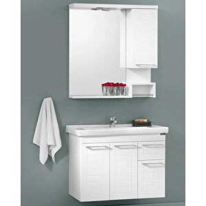 Perge 85 Cm Parlak Beyaz Banyo Dolabı Takımı