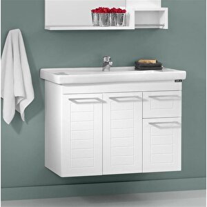 Perge 85 Cm Parlak Beyaz Banyo Dolabı Takımı