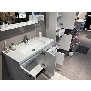 Perge 85 Cm Parlak Beyaz Banyo Dolabı Takımı