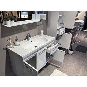 Orka Perge 85 Cm Parlak Beyaz Banyo Dolabı Takımı