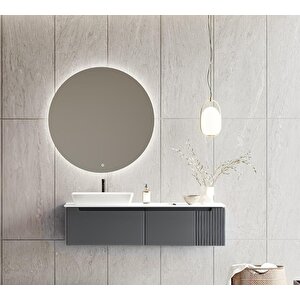 Biella 140 Cm Antrasit Ledli Banyo Dolabı Takımı