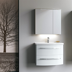 Urla 70 Cm Parlak Beyaz Banyo Dolabı Takımı (ledli-dolaplı Ayna)