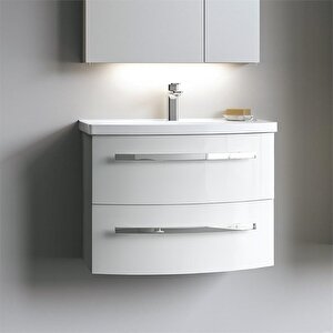 Orka Urla 70 Cm Parlak Beyaz Banyo Dolabı Takımı (ledli-dolaplı Ayna)