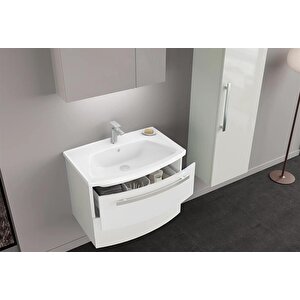 Orka Urla 70 Cm Parlak Beyaz Banyo Dolabı Takımı (ledli-dolaplı Ayna)