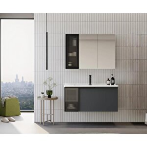 Pure 100 Cm Mat Antrasit Banyo Dolabı Takımı