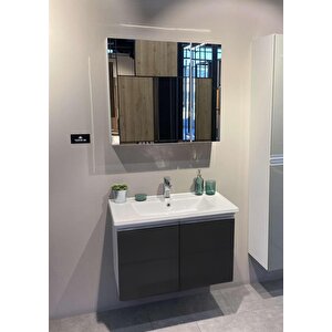 Terme 80 Cm Siyah Kapaklı Banyo Dolabı Takımı