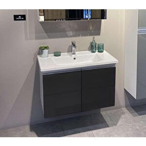 Terme 80 Cm Siyah Kapaklı Banyo Dolabı Takımı