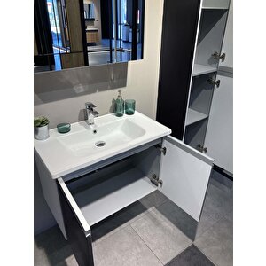 Terme 80 Cm Siyah Kapaklı Banyo Dolabı Takımı