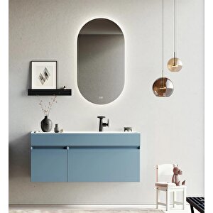 Lusso 120 Cm Mat Mavi Ledli Ayna Banyo Dolabı Takımı