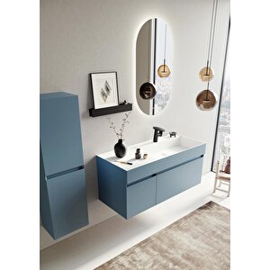 Lusso 120 Cm Mat Mavi Ledli Ayna Banyo Dolabı Takımı