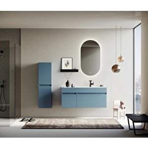 Lusso 120 Cm Mat Mavi Ledli Ayna Banyo Dolabı Takımı