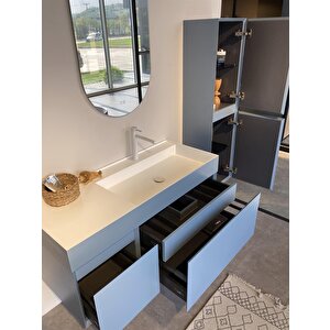 Orka Lusso 120 Cm Mat Mavi Ledli Ayna Banyo Dolabı Takımı