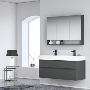 Malta 120 Cm Mat Antrasit Banyo Dolabı Takımı