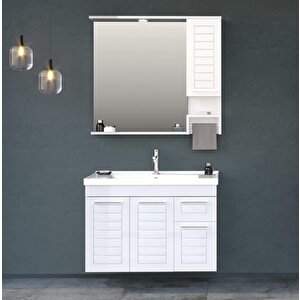 Perge 100 Cm Parlak Beyaz Banyo Dolabı Takımı