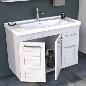 Perge 100 Cm Parlak Beyaz Banyo Dolabı Takımı