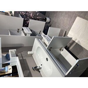Perge 100 Cm Parlak Beyaz Banyo Dolabı Takımı