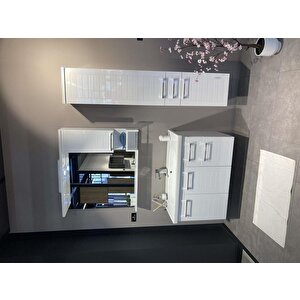 Orka Perge 100 Cm Parlak Beyaz Banyo Dolabı Takımı