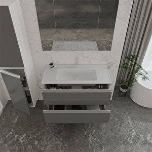 Terme 100 Cm Gri Çekmeceli Banyo Dolabı Takımı