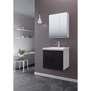 Terme 60 Cm Siyah Kapaklı Banyo Dolabı Takımı