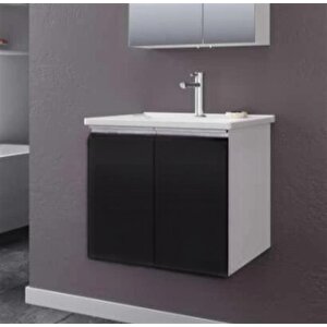 Terme 60 Cm Siyah Kapaklı Banyo Dolabı Takımı