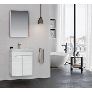 Enez 55 Cm Beyaz Banyo Dolabı Takımı (dolaplı Ayna)