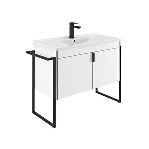 Trio 80 Cm Kapaklı Beyaz Havluluklu Banyo Dolabı Takımı