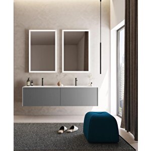 Cube 160 Cm Mat Gri Banyo Dolabı Takımı