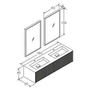 Orka Cube 160 Cm Mat Gri Banyo Dolabı Takımı