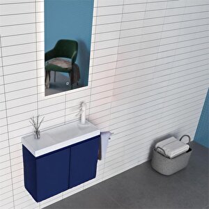 Ferla 60 Cm Mat Mavi Banyo Dolabı Takımı