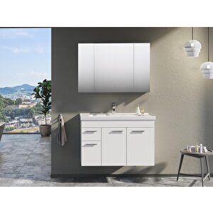 Enez 100 Cm Beyaz Banyo Dolabı Takımı (dolaplı Ayna)