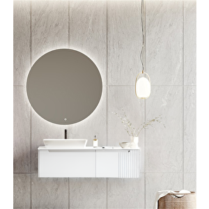Biella 120 Cm Beyaz Ledli Banyo Dolabı Takımı