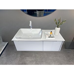 Biella 120 Cm Beyaz Ledli Banyo Dolabı Takımı