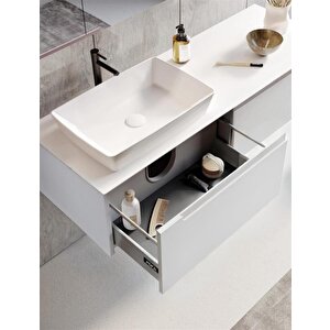 Biella 120 Cm Beyaz Ledli Banyo Dolabı Takımı