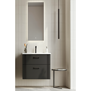 Bari 65 Cm Mat Antrasit Banyo Dolabı Takımı (ledli Ayna)