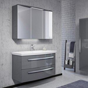 Urla 90 Cm Parlak Antrasit Banyo Dolabı Takımı (ledli-dolaplı Ayna)