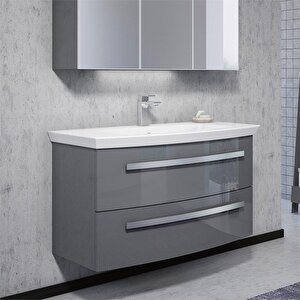 Urla 90 Cm Parlak Antrasit Banyo Dolabı Takımı (ledli-dolaplı Ayna)