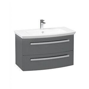 Urla 90 Cm Parlak Antrasit Banyo Dolabı Takımı (ledli-dolaplı Ayna)