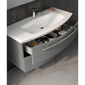 Urla 90 Cm Parlak Gri Banyo Dolabı Takımı (ledli-dolaplı Ayna)