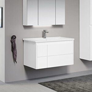 Likya 80 Cm Mat Beyaz Banyo Dolabı Takımı