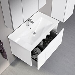 Likya 80 Cm Mat Beyaz Banyo Dolabı Takımı