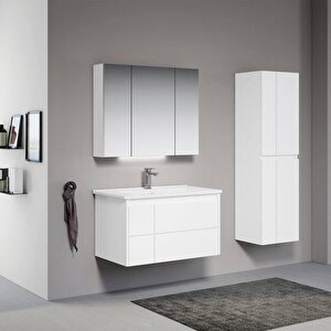 Likya 80 Cm Mat Beyaz Banyo Dolabı Takımı