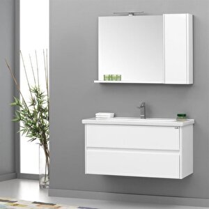 Düden 100 Cm Beyaz Banyo Dolabı Takımı