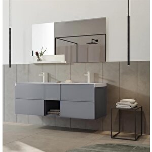 Milano 140 Cm Mat Gri Banyo Dolabı Takımı